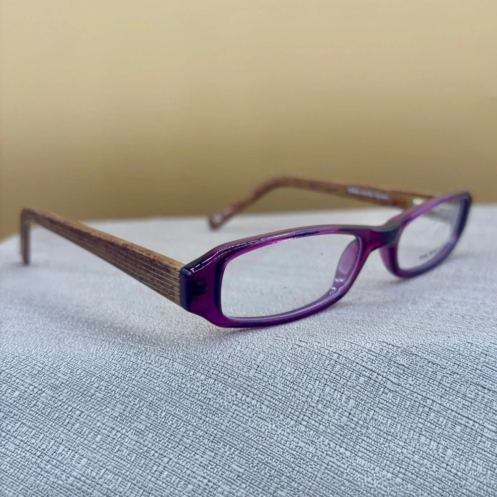 Nicole Miller Ooh La La Grape Purple Rectangular Eyeglass Frames Faux Wood 49-18